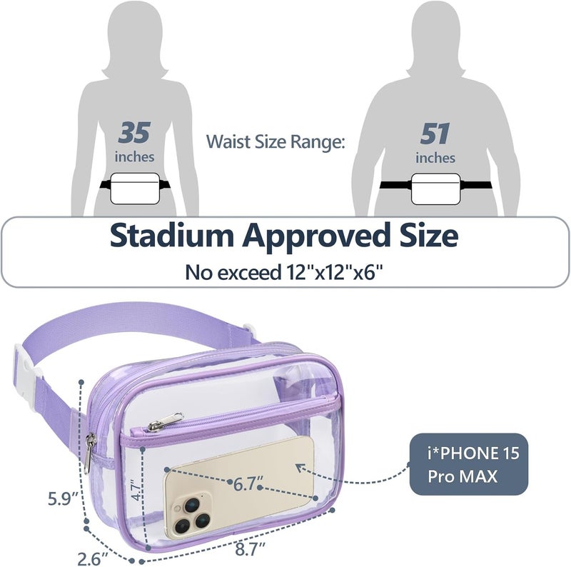 Packism Clear Fanny Pack Stadium Approved - Plus Size Clear Belt Bag for Women Men Plus Size Transparent Waist Bag with Adjustable Strap for Concerts, Sporting Events - Lilac Purple - Image 3
